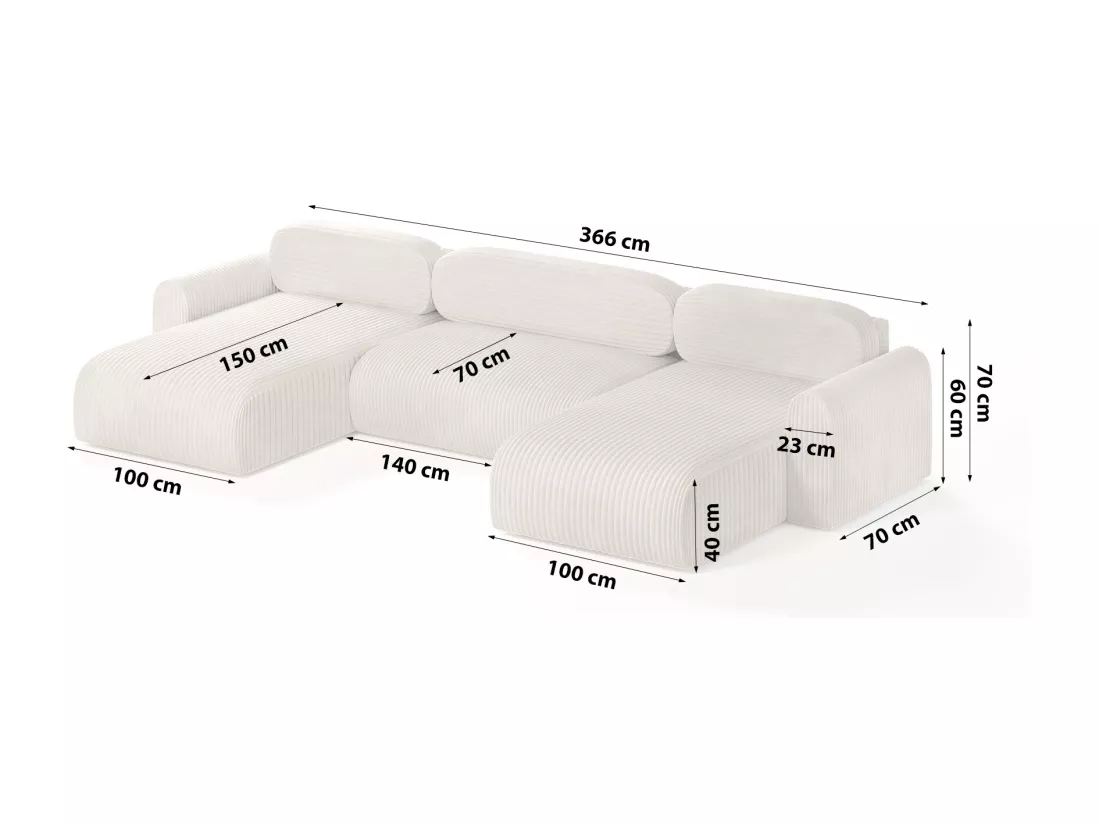 CANAPÉ PANORAMIQUE avec fonction de couchage Pirna U, 8 places, crème
