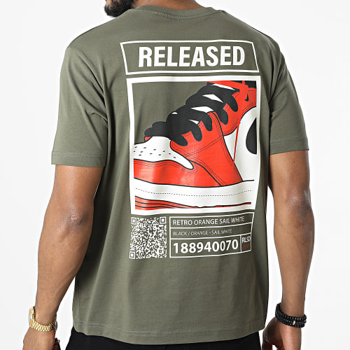 Tee Shirt Oversize Large Released Orange Vert Kaki