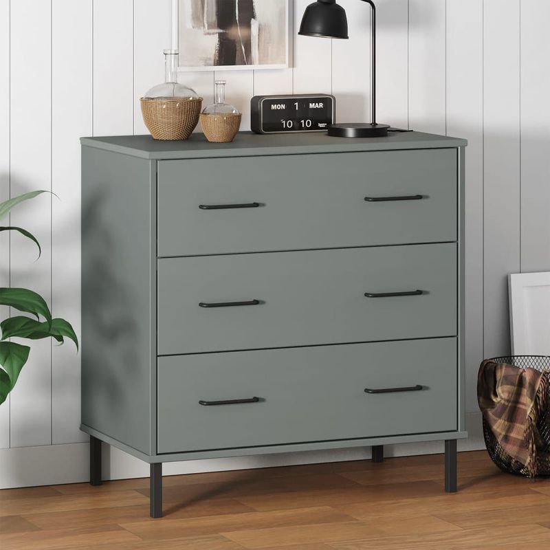 vidaXL - OSLO - Dressoir - Grijs - Massief Hout - 3 Lades