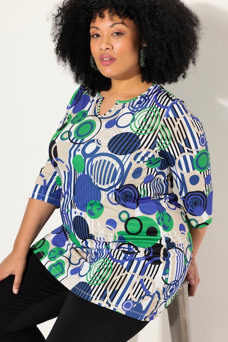 Longshirt, A-Linie, Tunika-Ausschnitt, 3/4-Arm