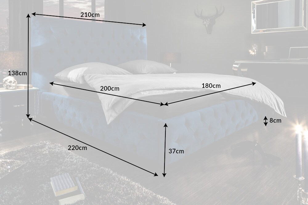 riess-ambiente Doppelbett PARIS - 180x200cm dunkelblau Samt Chesterfield