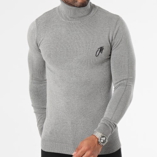 Pull Col Roulé Gris Chiné