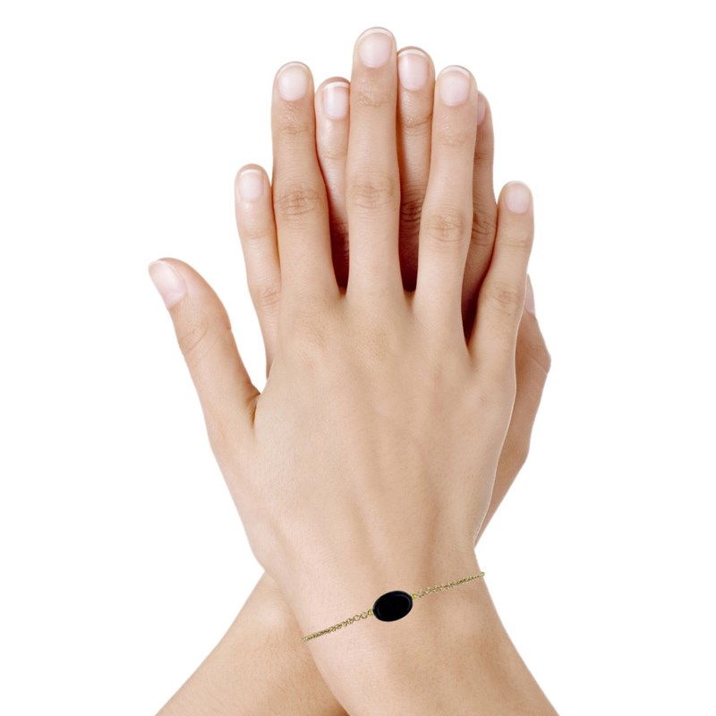 Bracelet Plaqué Or Pierre Ovale d'Agate Noire