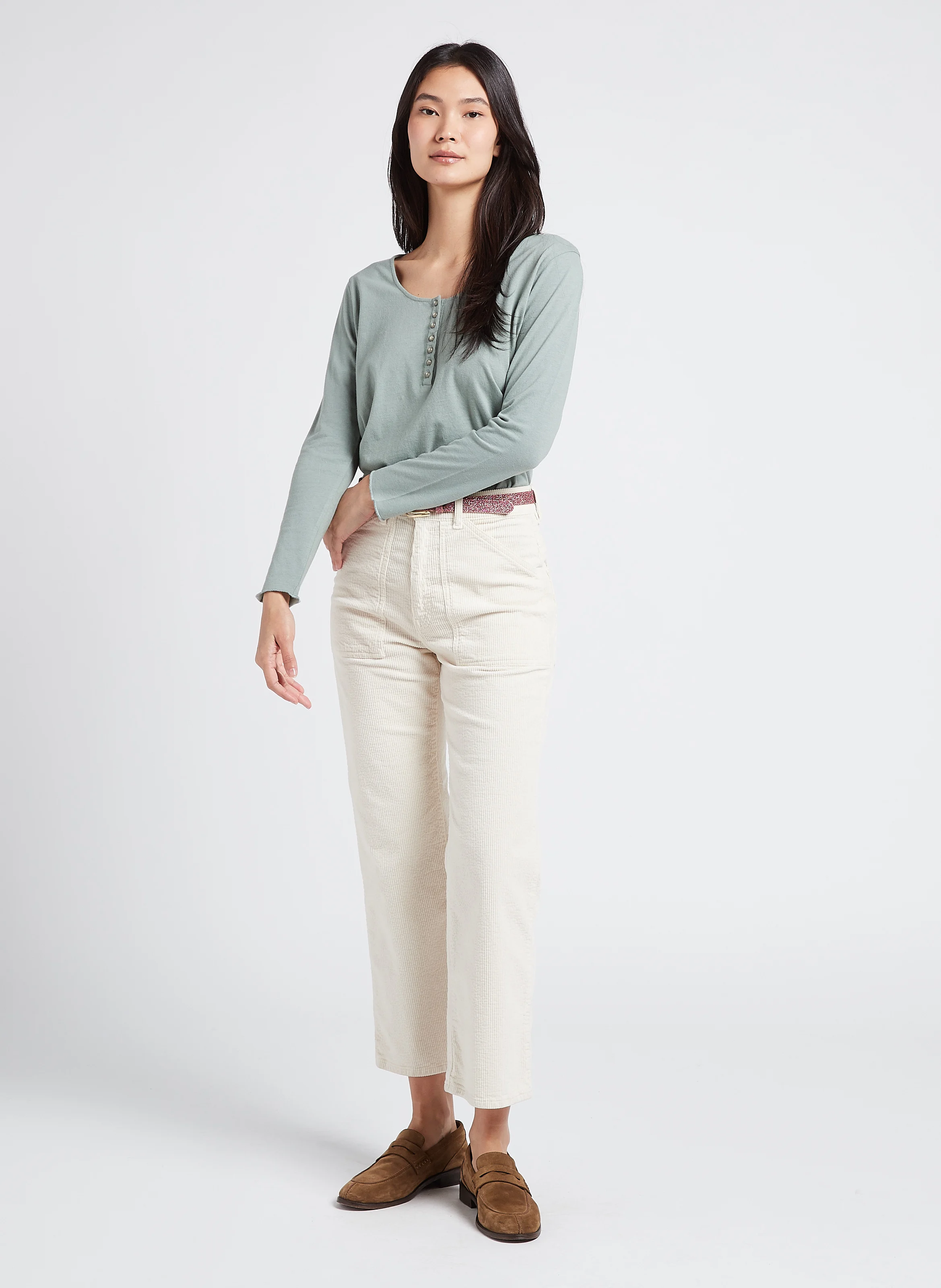 EDDY - Pantalon taille haute large en coton | Blanc