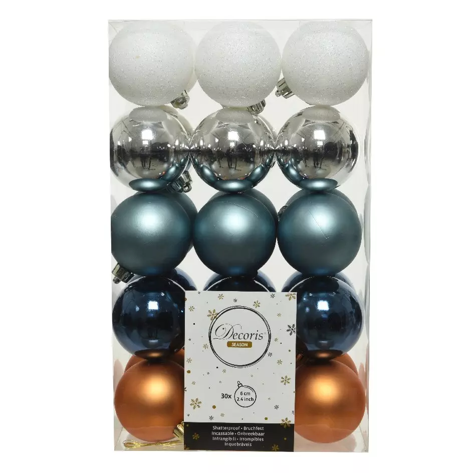 Lot de 30 boules de Noël (D60 mm) Alpine multi Bleu glacier