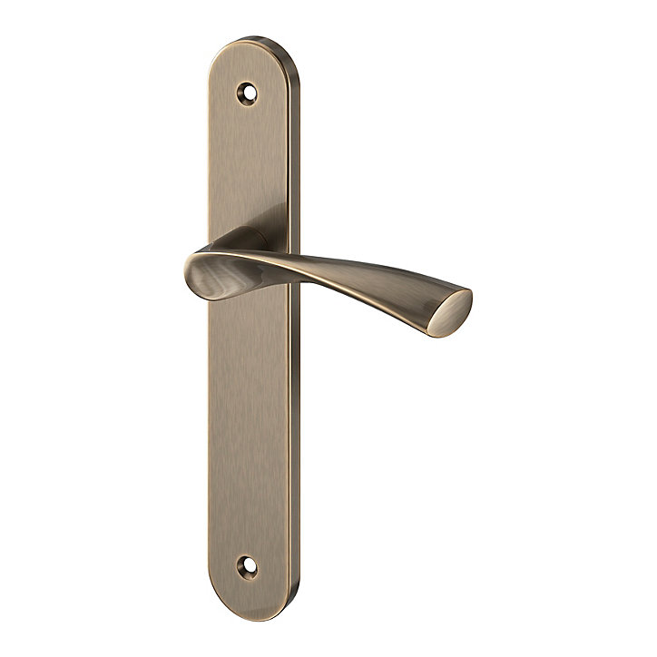 Ensemble poignée sur plaque rond GoodHome Breage effet laiton satin doré L.120.5mm x l.40mm entraxe 195mm