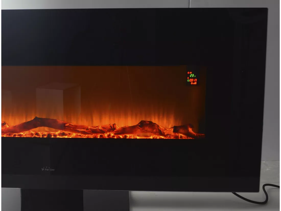 Cheminée électrique panoramique en verre trempé noir