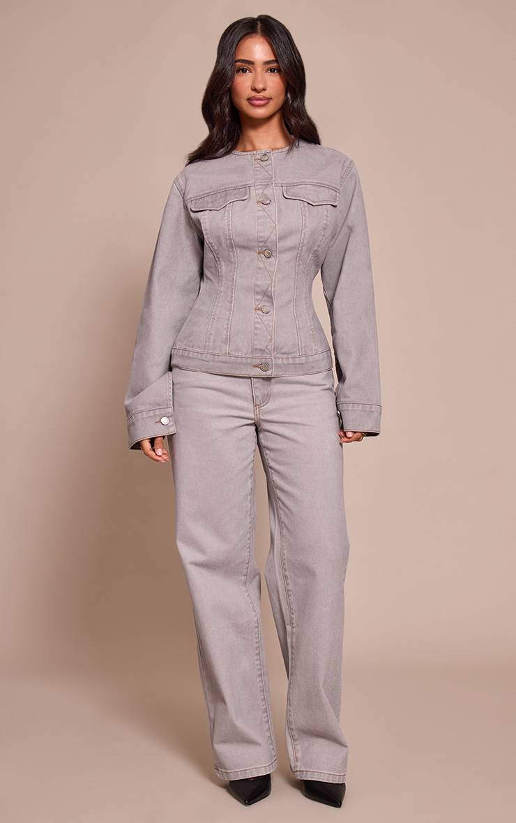Washed Grey Jean En Denim À Jambe Large Et Coutures Contrastées Petite