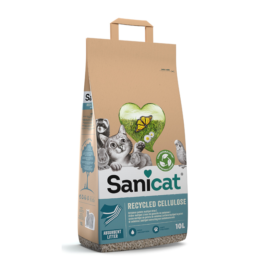 Sanicat Leite de Celulose Reciclada Natural para Gatos, 10 L