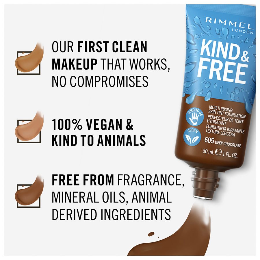 Rimmel London Kind & Free Moisturising Skin Tint Foundation 605 Deep Chocolate 30ml