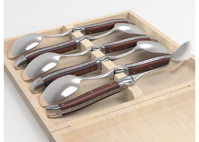 Service de 6 grandes cuillères Laguiole avec un manche en bois de violette et mitres en acier inoxydable
