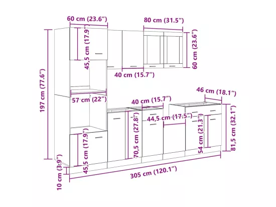 Ensemble d'armoires de cuisine 7 pcs vieux bois
