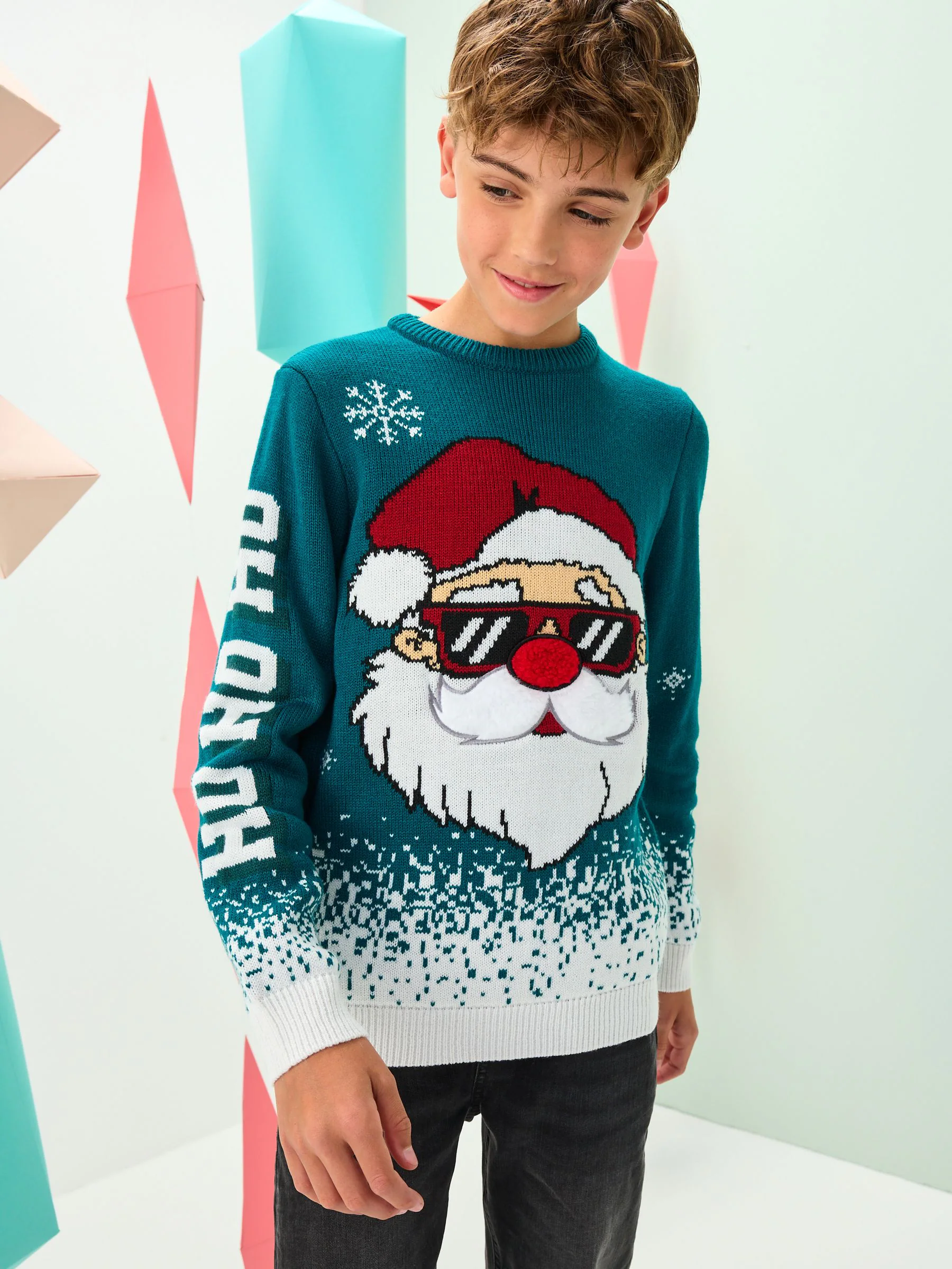 Groen met kerstmanprint - Kersttrui (3 - 16 jr)