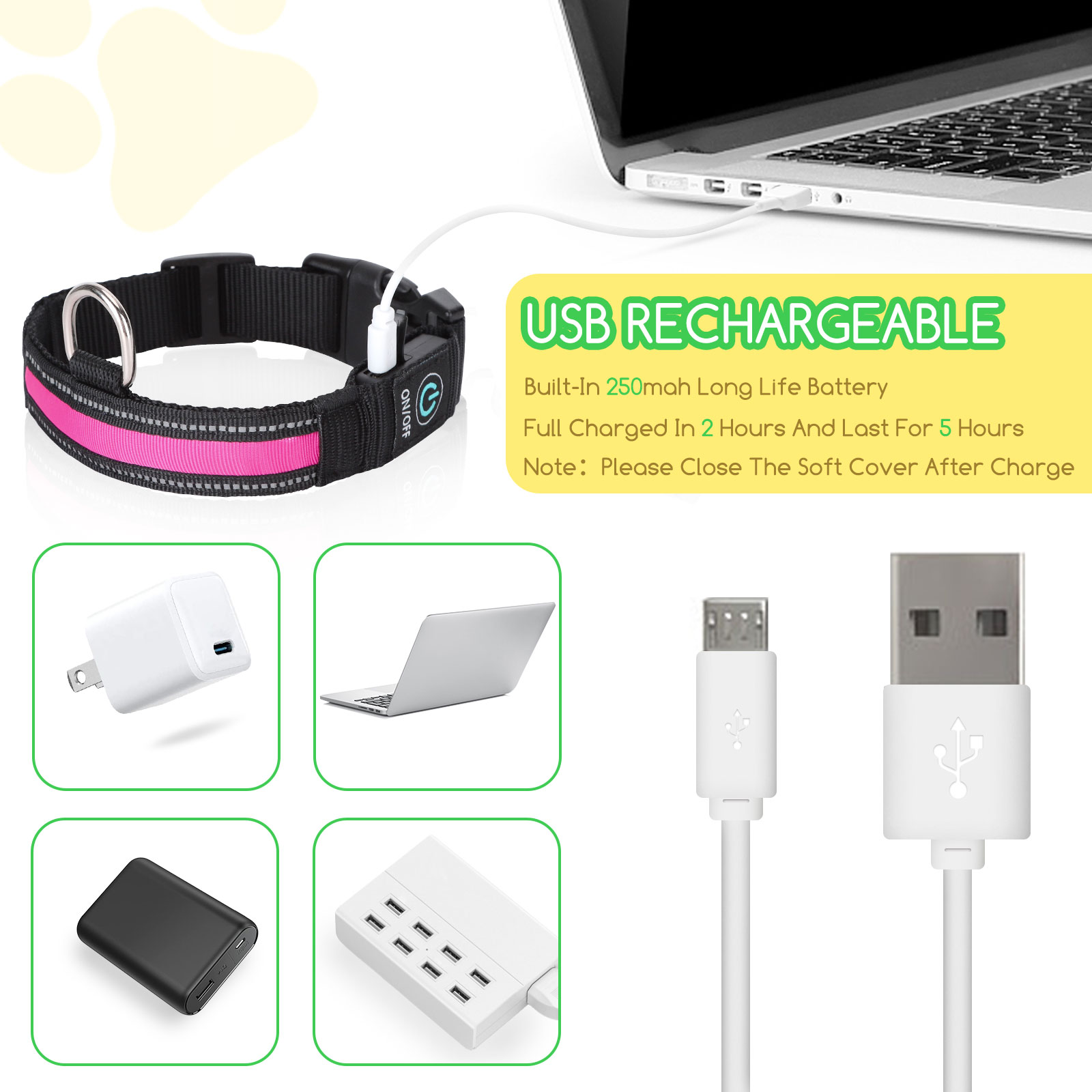 Nobleza - Kit com 2 Coleiras LED para Cães, Coleira Iluminada para Cães de Estimação com 3 Modos de Iluminação, Recarregável e à Prova d'Água, Coleiras LED Ajustáveis para Cães de Pequeno e Médio Porte