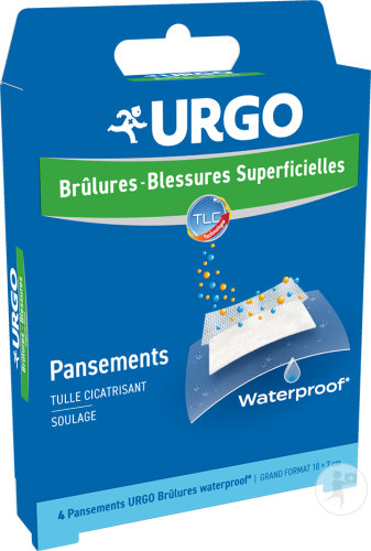 Urgo Pansements Waterproof Pour Brûlures/Blessures Superficielles Grand Format 10x7cm Pièces 4