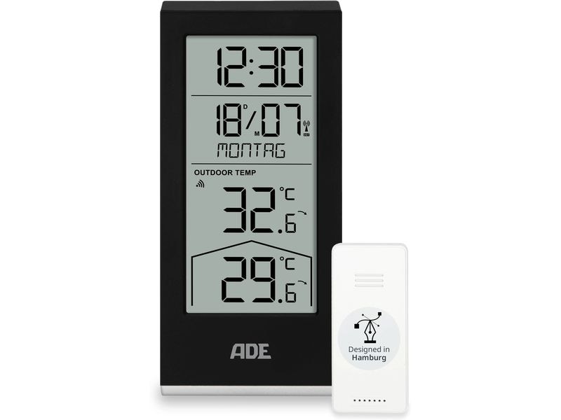 ADE Wetterstation mit Funk-Aussensensor Schwarz Wetterstation mit Funk-Aussensensor