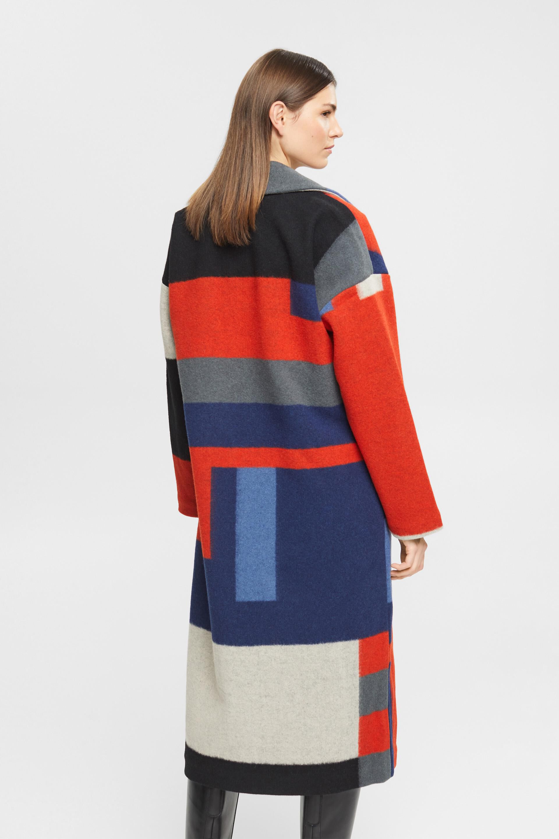 Manteau en laine mélangée animé d’un motif colour blocking