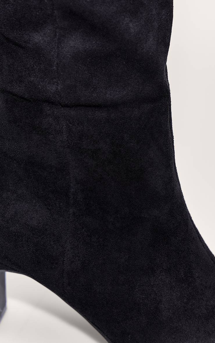 Noir Botte Haute Cuissarde À Bout Pointu En Daim Coupe Large Avec Talon Bloc
