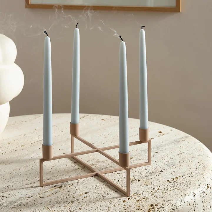 HANA - 4Flames Kerzenständer, rund / hellbeige