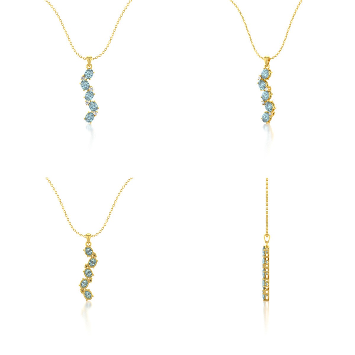 Collier Pendentif ADEN Or 585 Jaune Aigue-Marine et Diamants Chaine Or 585 incluse 1.78grs