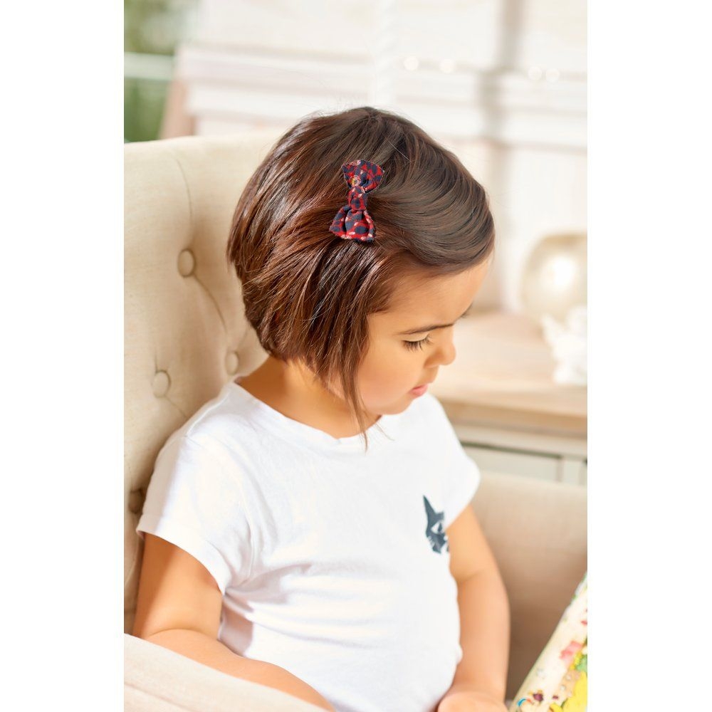 Barrette Petit Noeud Feuillage Vermillon