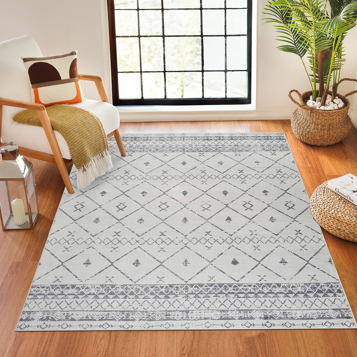 Berber Etnisch Tapijt Wit/Grijs 80x150 cm MYA