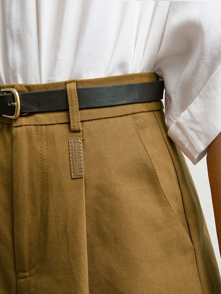 Rusutsu - Hoge taille, effen shorts met opgerolde zoom