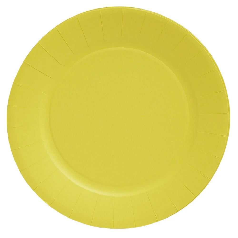 Lot de 10 assiettes plates rondes carton jaune Ø23cm
