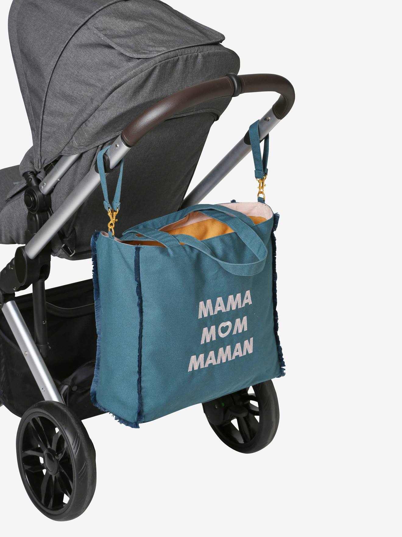 Bolsa de maternidade básica, lisa, azul-escura com estampas.