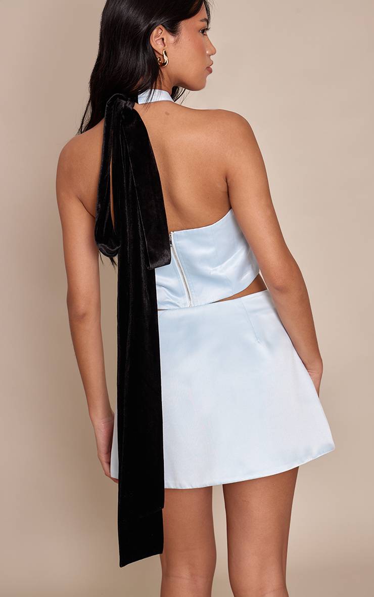 Bleu Layette Top Cache-cœur Col Licou En Velours Avec Nœud