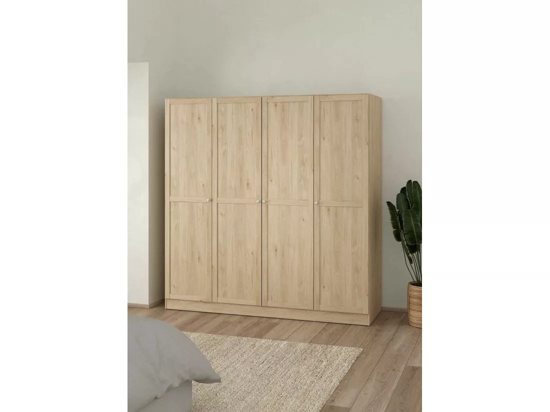Grande Garde-robe Dserr, Meubles de chambre, Penderie de plain-pied, Placard à vêtements, 196x62 h200 cm, Chêne clair