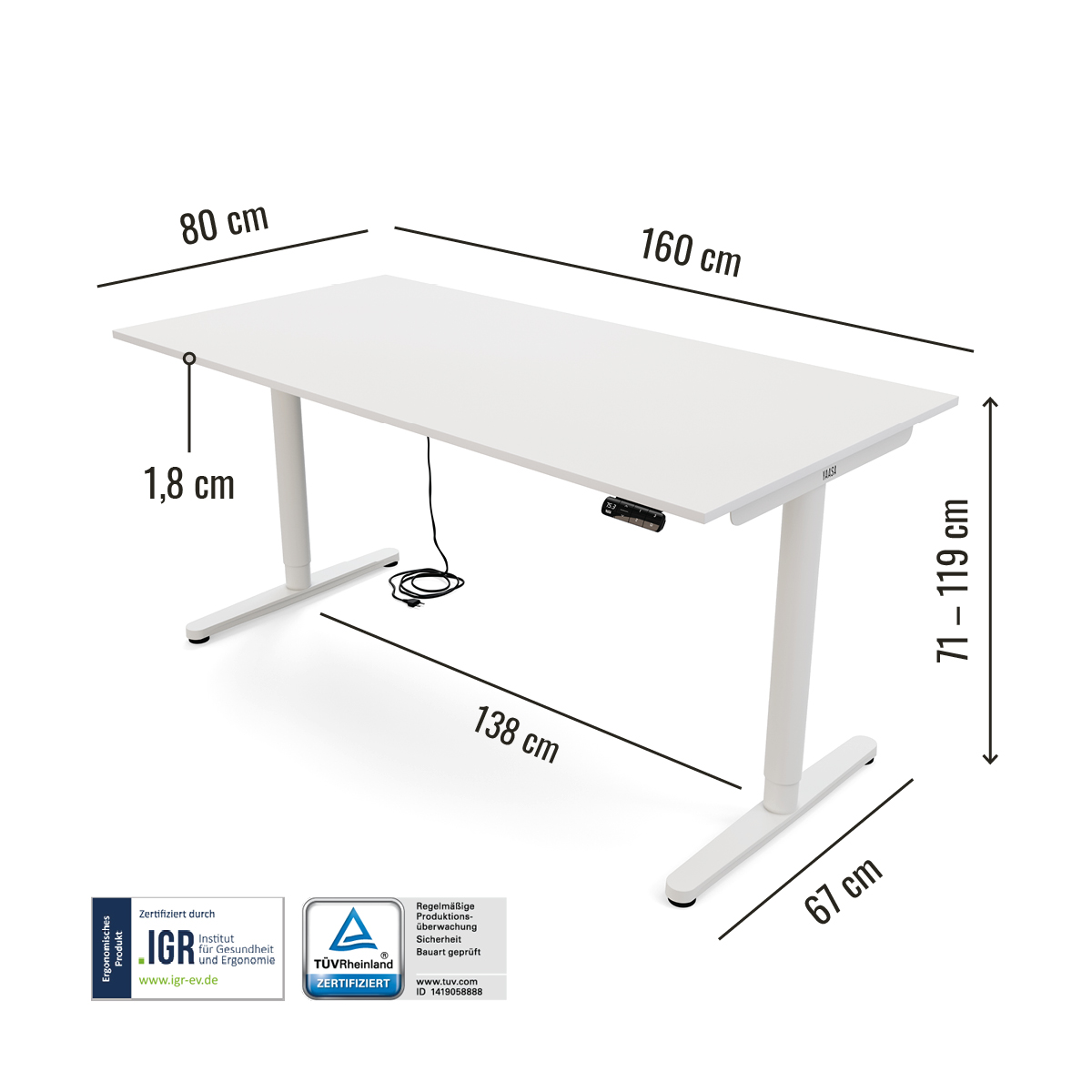 Yaasa Desk Essential 160 x 80 cm - Electrically height-adjustable desk