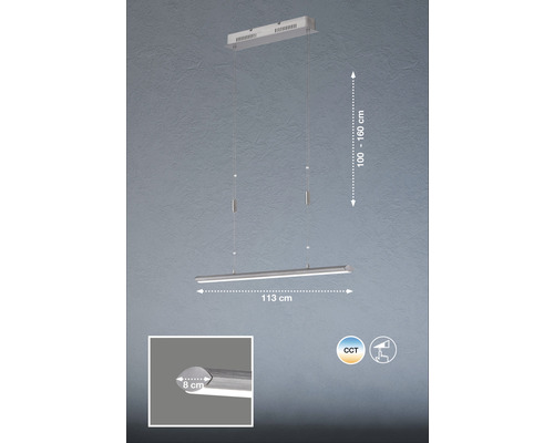 LED hanglamp CCT + dimbaar 37W 4100 lm 2700/3350/4000 K HxB 100-160x113 cm aluminium/nikkel kleur mat