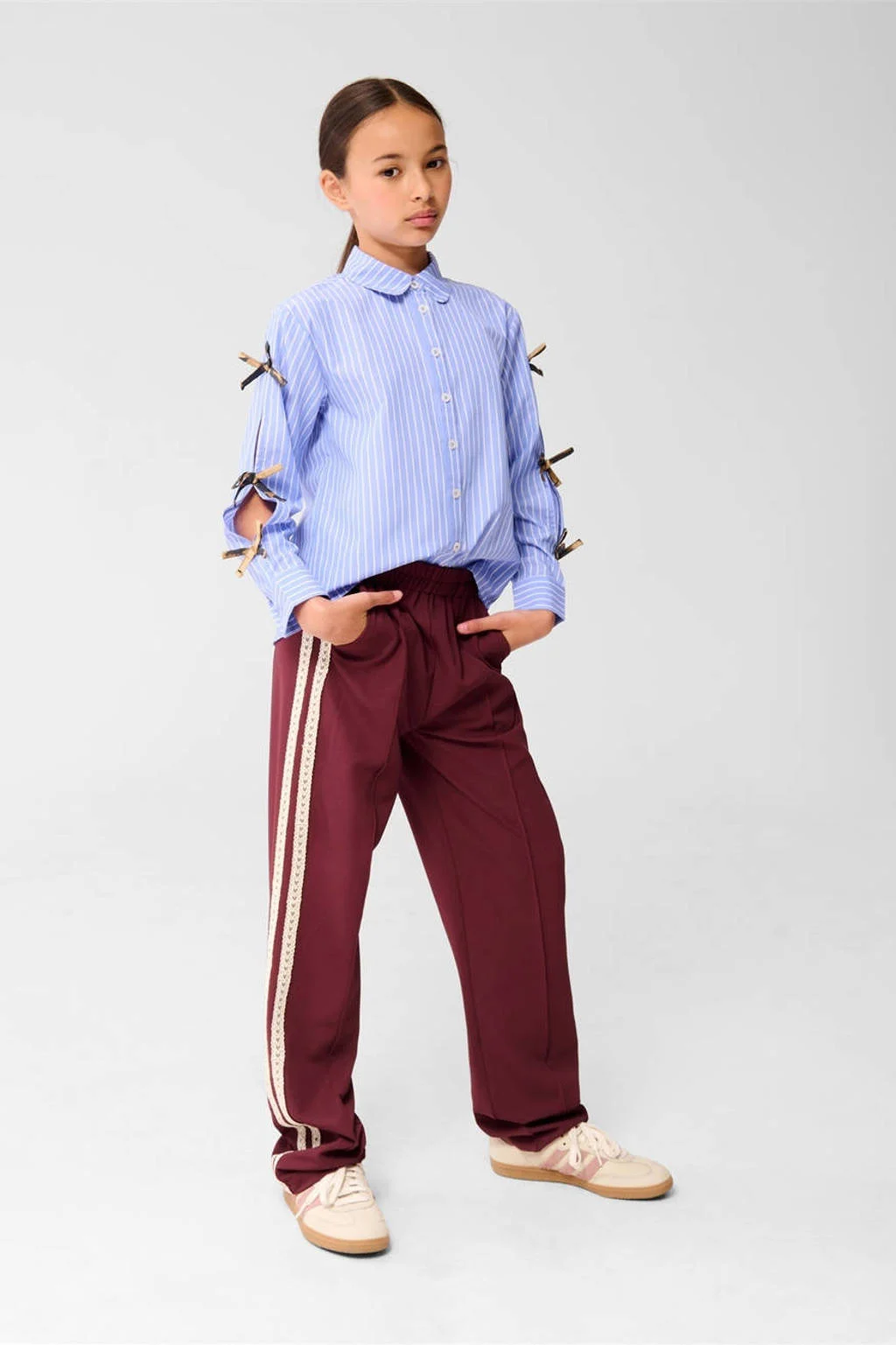 Shoeby wide leg broek met kanten bies donkerrood