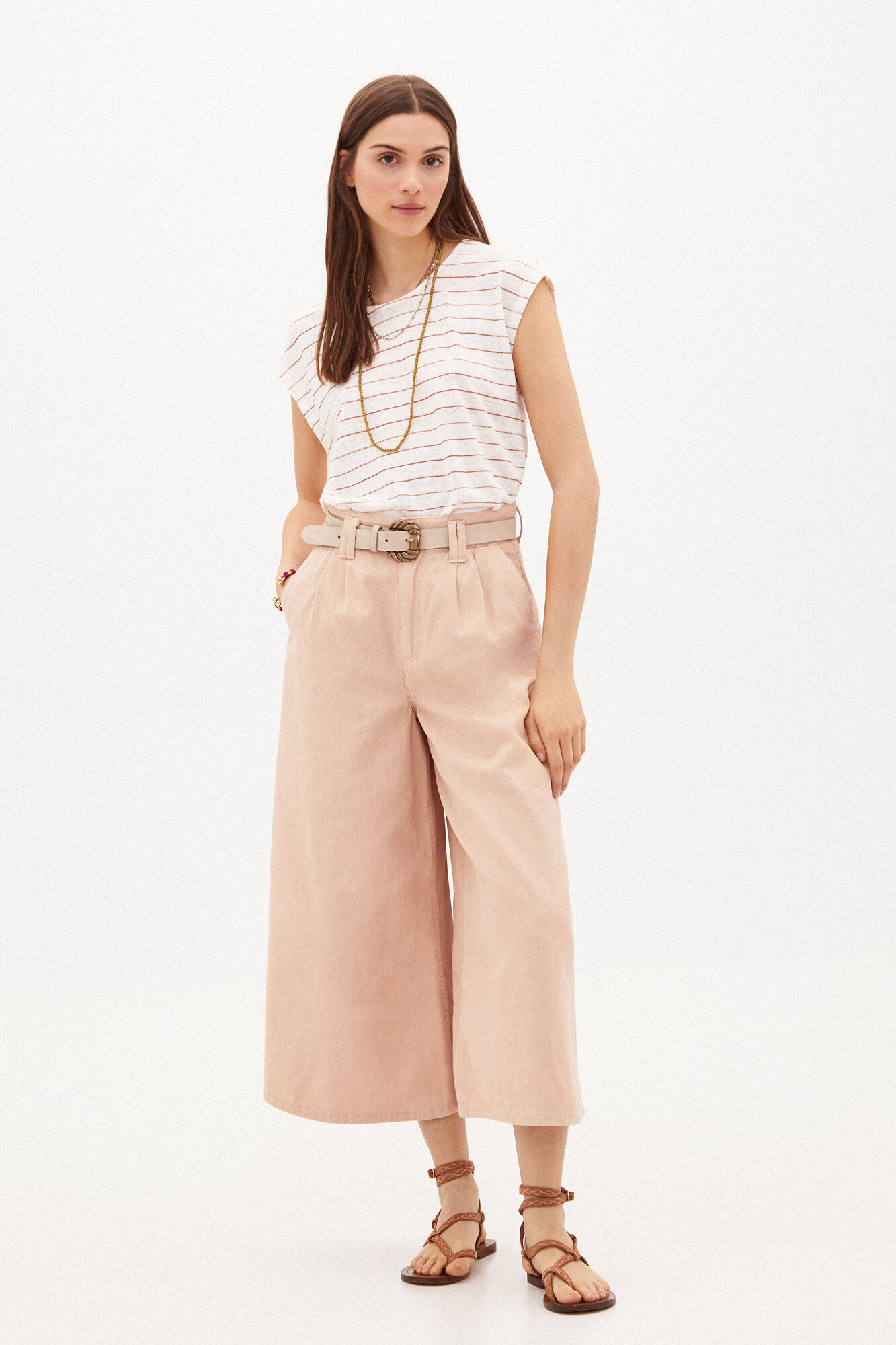 Camiseta Margot de linho listrado - Rosa