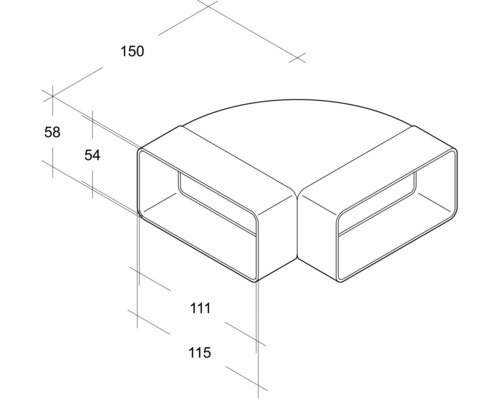 Rotheigner vlakke kanaalbocht, horizontaal, wit, 111x54 mm, 90 graden