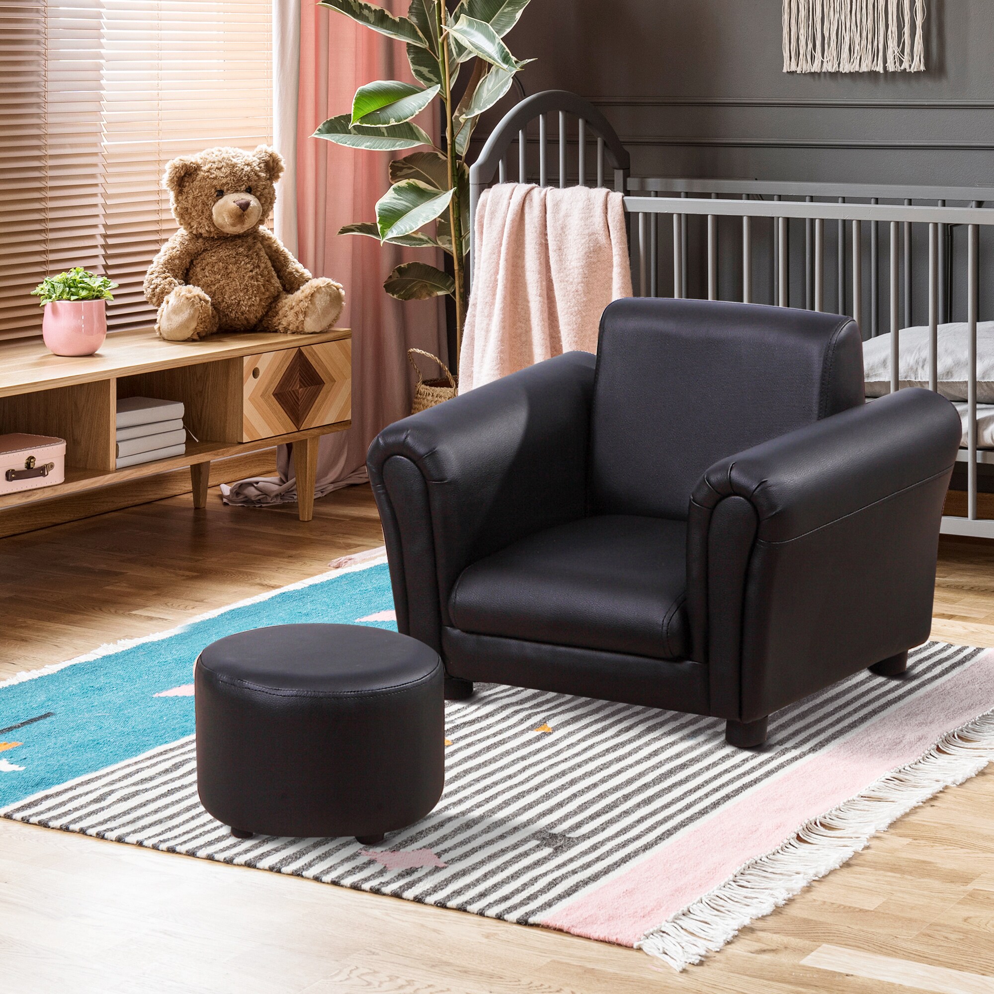 HOMCOM Kindersessel mit Fußhocker 54L x 42B x 41H cm