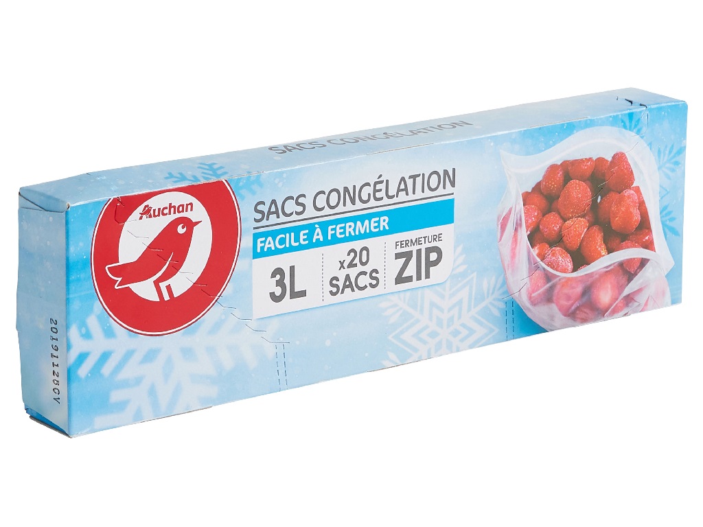 SACOS AUCHAN DE CONGELAÇÃO COM ZIP MÉDIO 3L 20UN