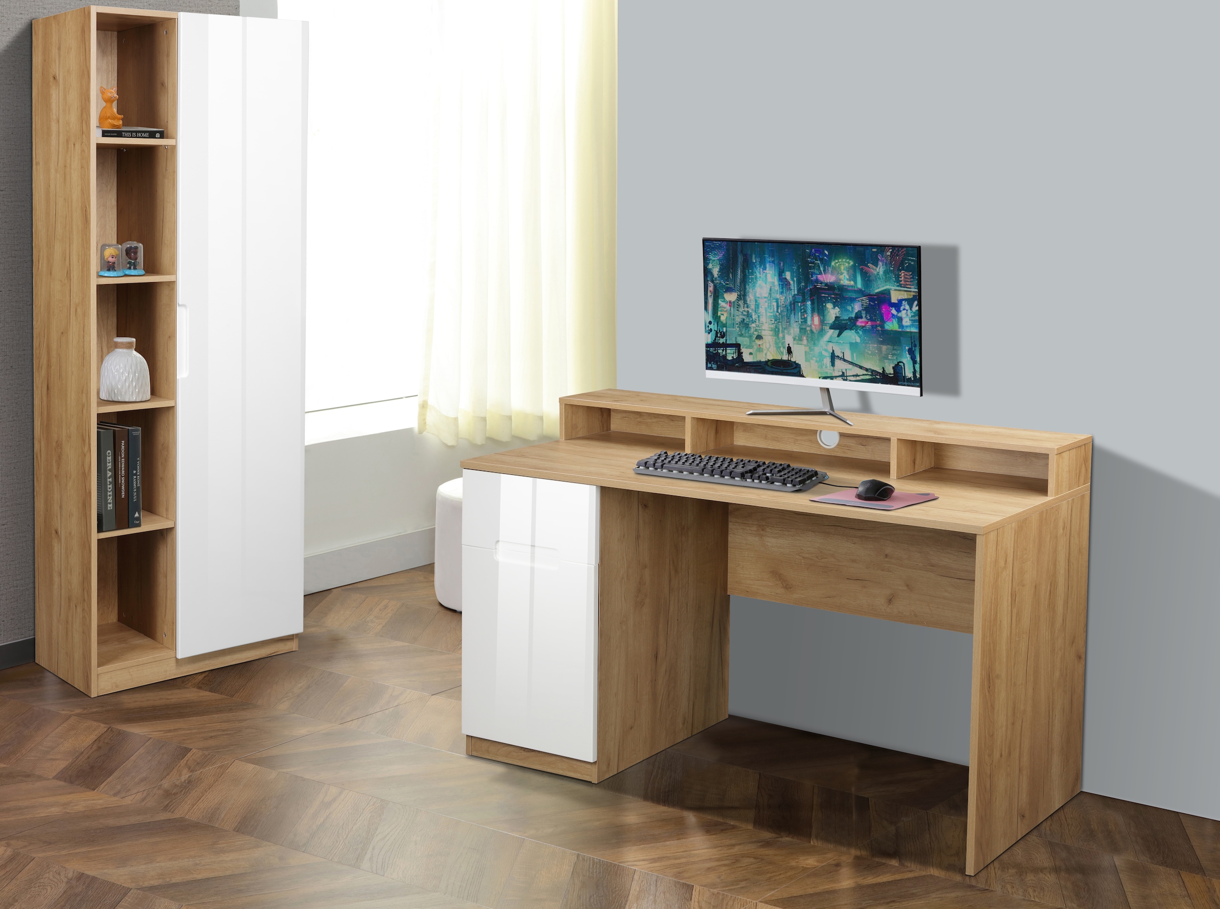 andas Aktenschrank »Lund« mit Griffmulde & Hochglanzfront, 10 Fächer, Höhe 180 cm