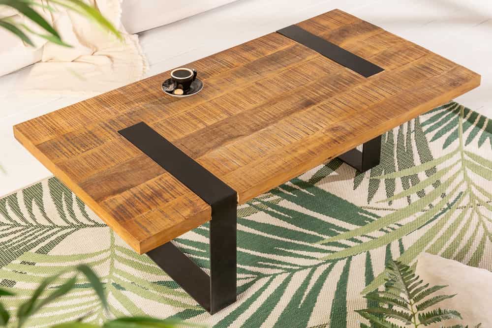 Massiver Couchtisch IRON CRAFT 100cm braun natur Mangoholz schwarz Metall