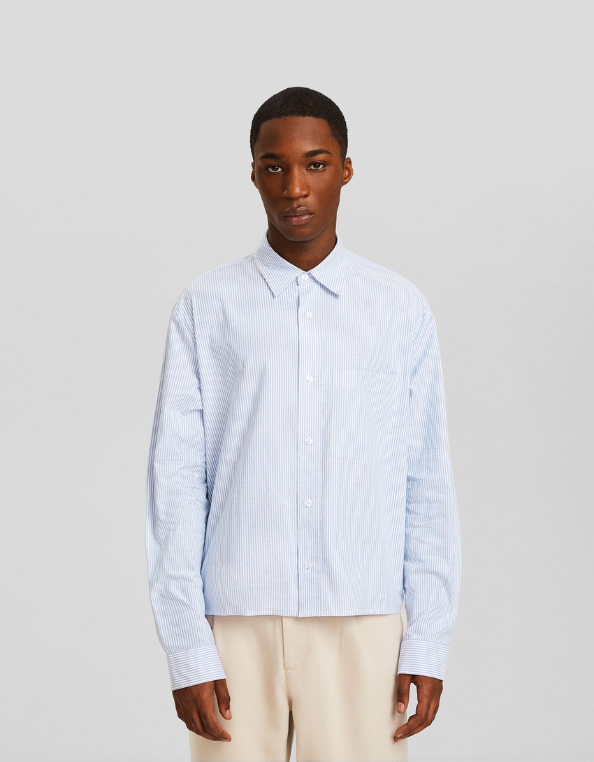 Camisa Oxford listrada de manga comprida
