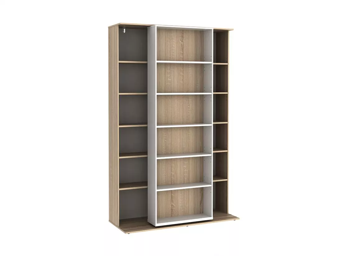 Bibliothèque coulissante avec 18 niches - Naturel et blanc - PRALI