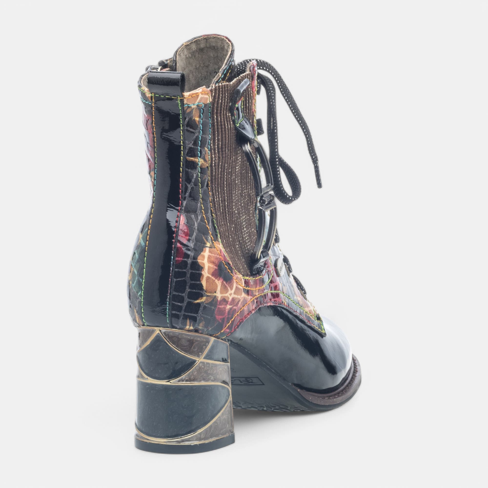 Bottines à lacets à talon Femme noir vernis