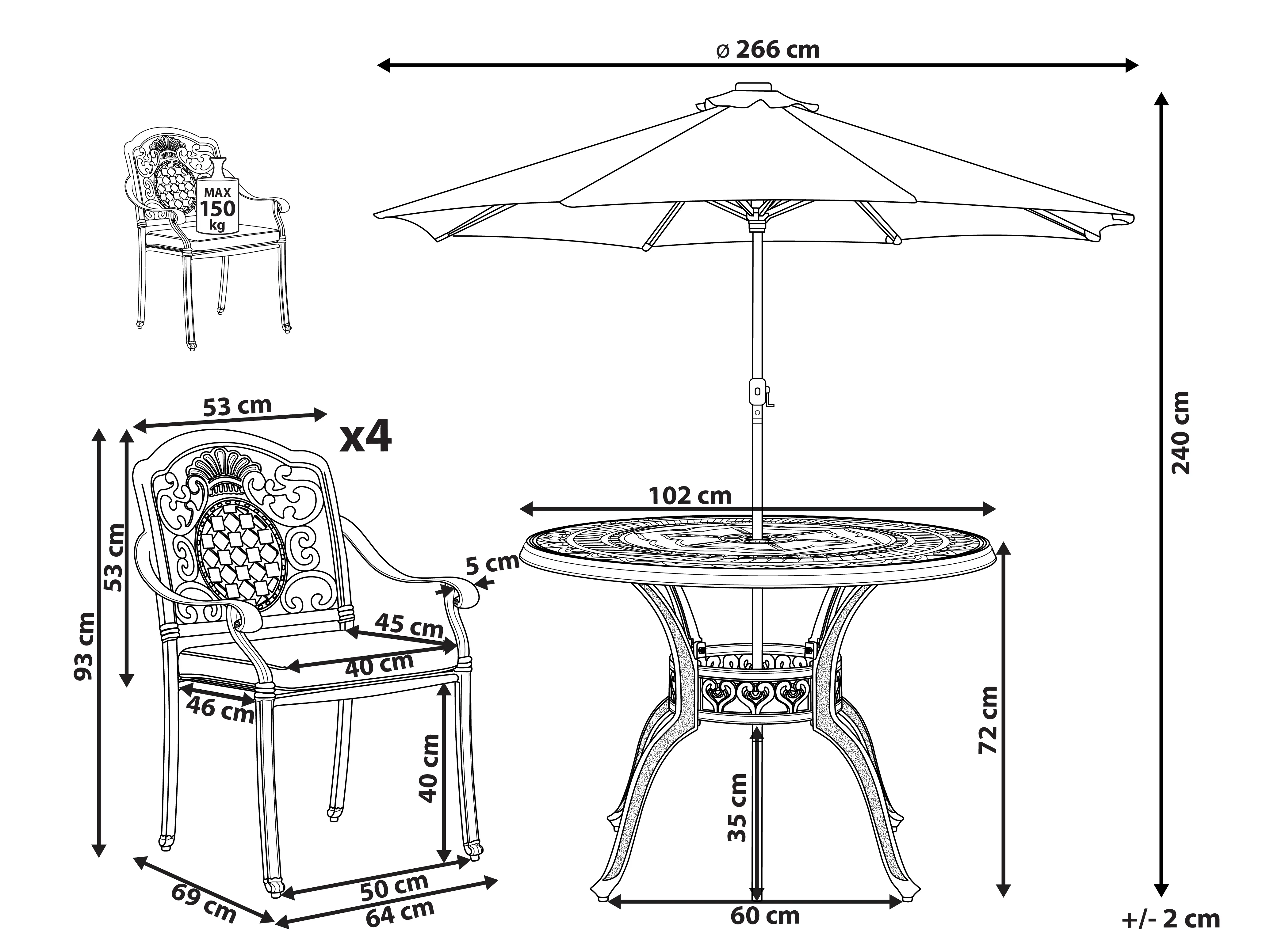 Tuinset 4-zits SALENTO met parasol (16 opties) Metaal Donkerbruin