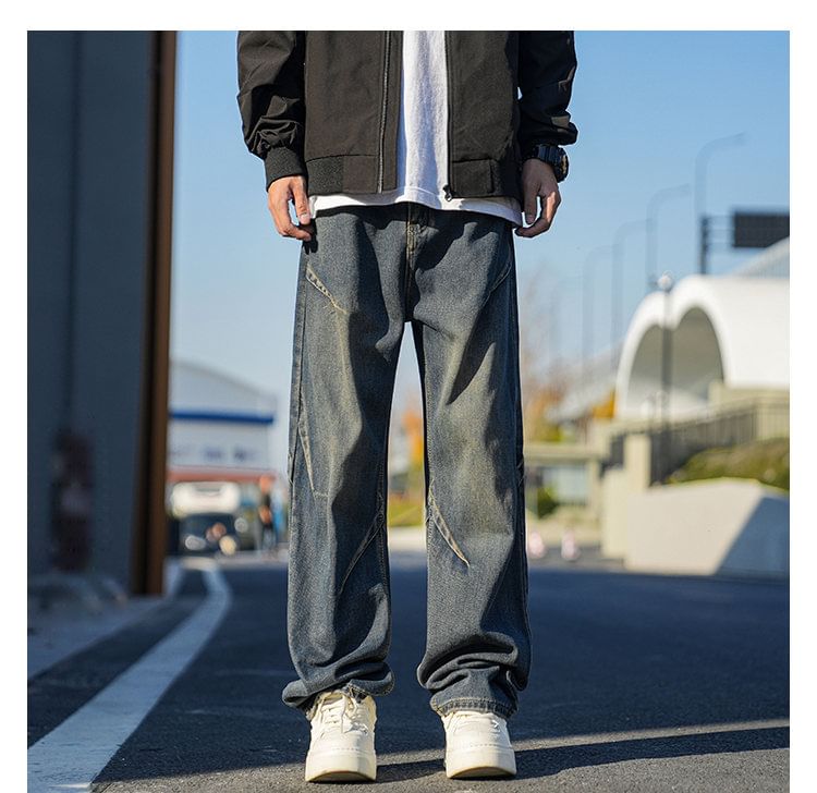 FOEV - Mid Rise Washed Wide Leg Jeans