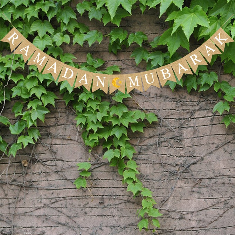 (3m) Ramadan Jute Girlande Eid Mubarak Home Deko Vintage Accessoire Banner - Ramadan / Mubarak / Mond