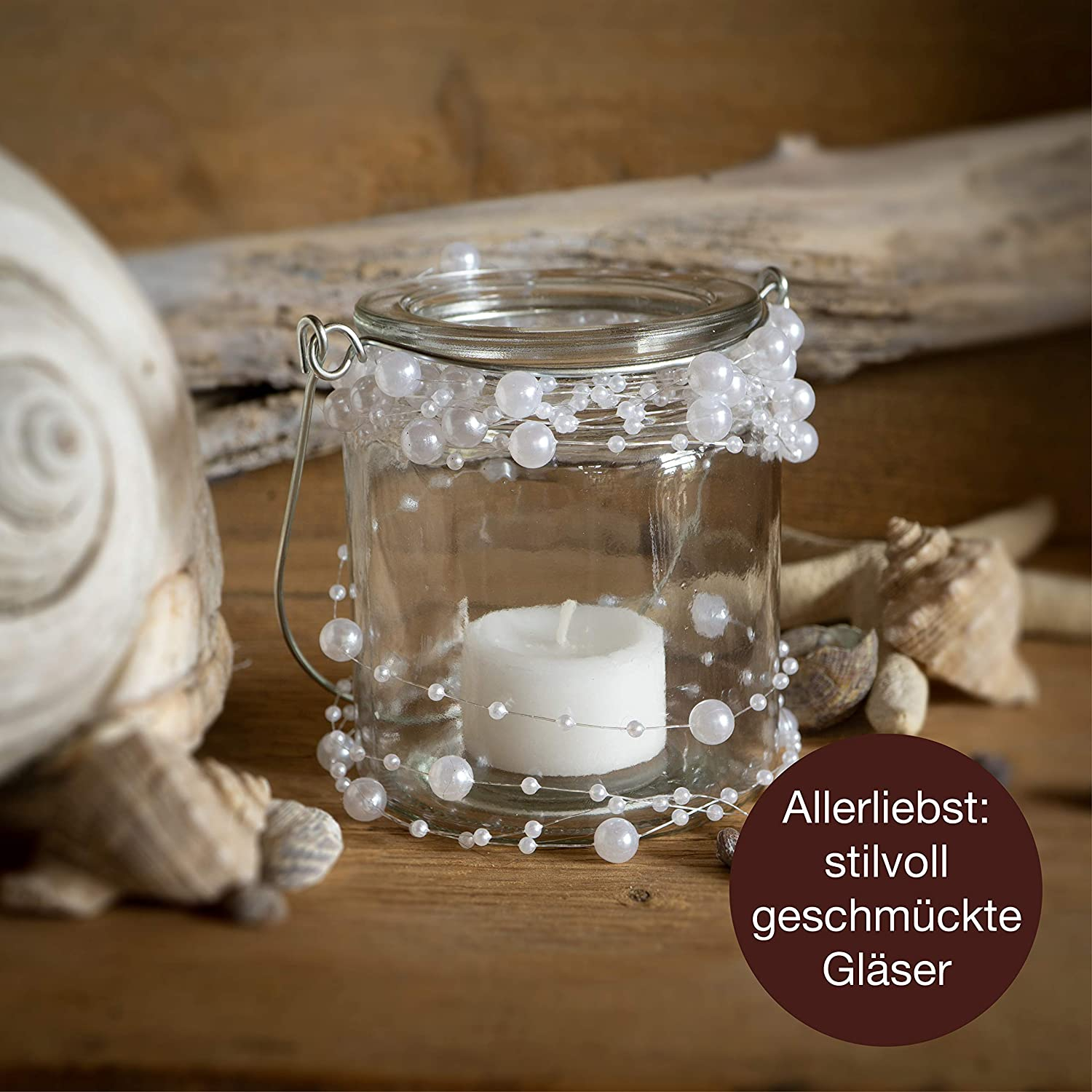(30m) Perlen Kette Party Deko Girlande Bastel Zubehör für Hochzeit / Geburtstag - Weiss