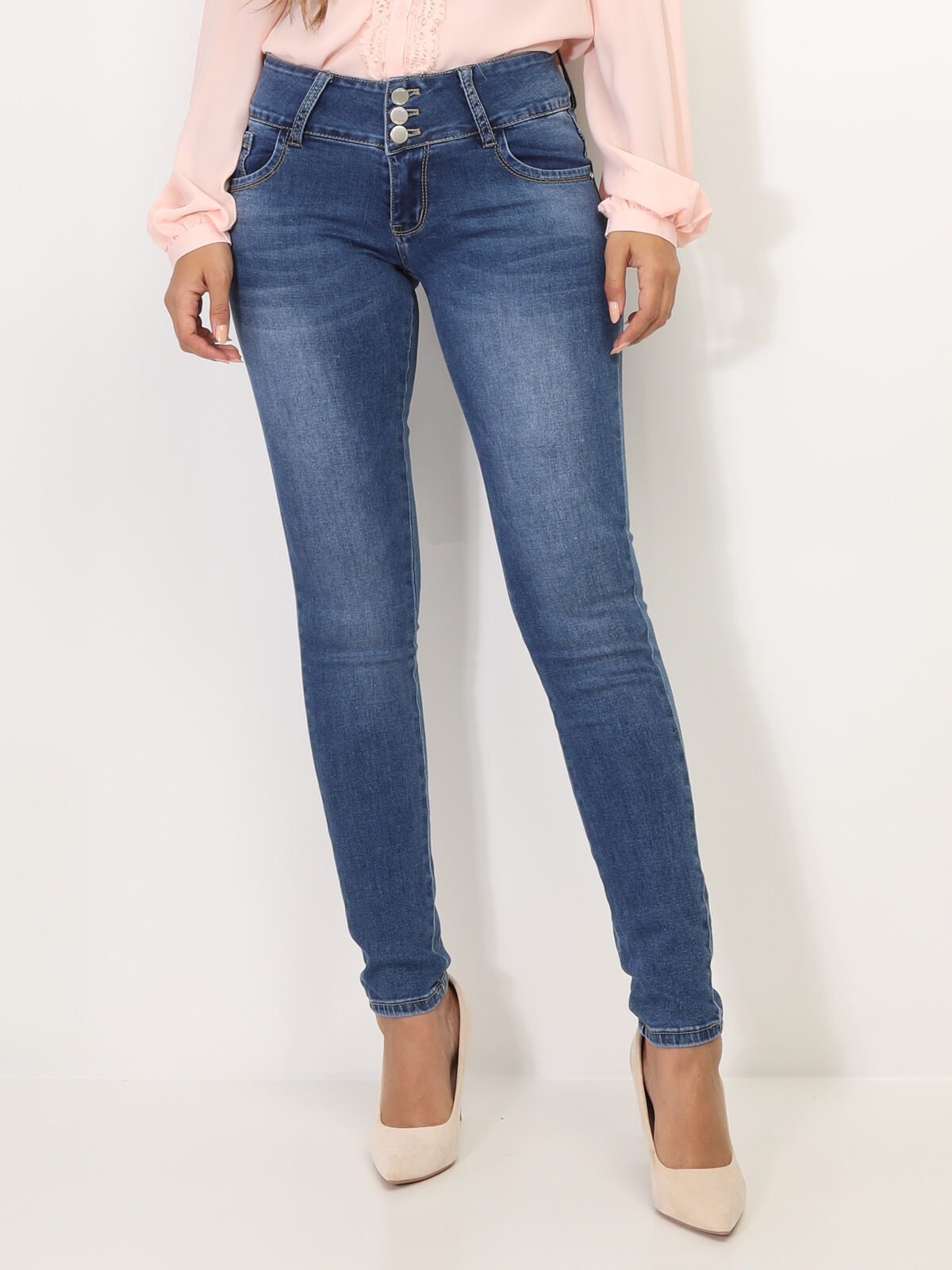 Jeans skinny avec un noeud à l'arrière- Bleu