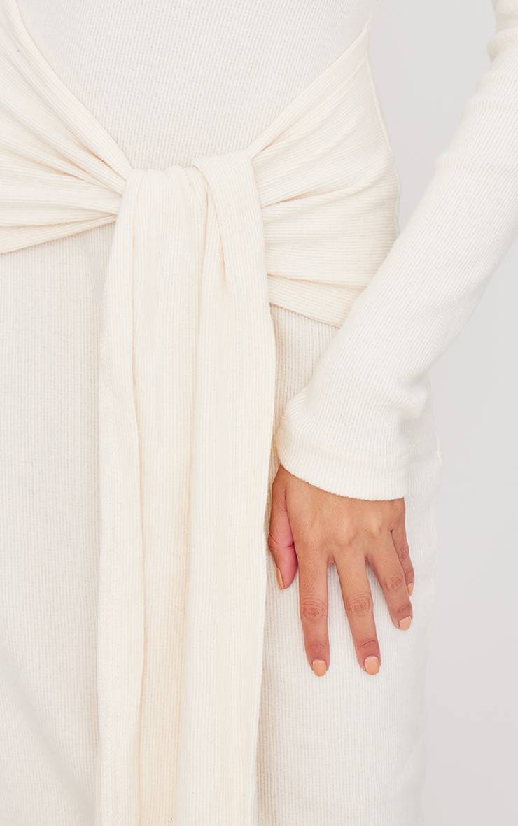 Robe Longue Bardot En Maille Côtelée Brossée Épaisse Avec Détail Cache-cœur