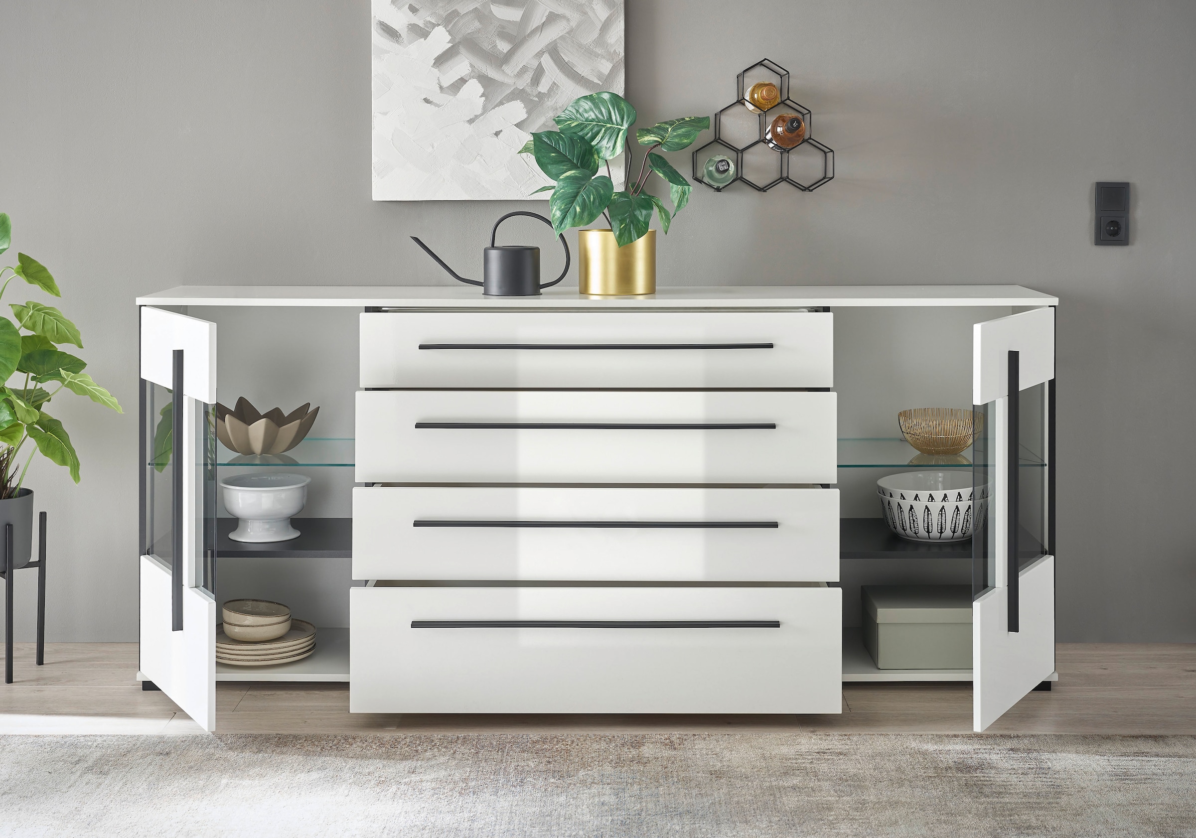 INOSIGN Sideboard »Cantara, moderner Schrank, Kommode in Eiche Evoke oder weiss« schwarze Stangengriffe, ausreichend Stauraum, vielseitig einsetzbar